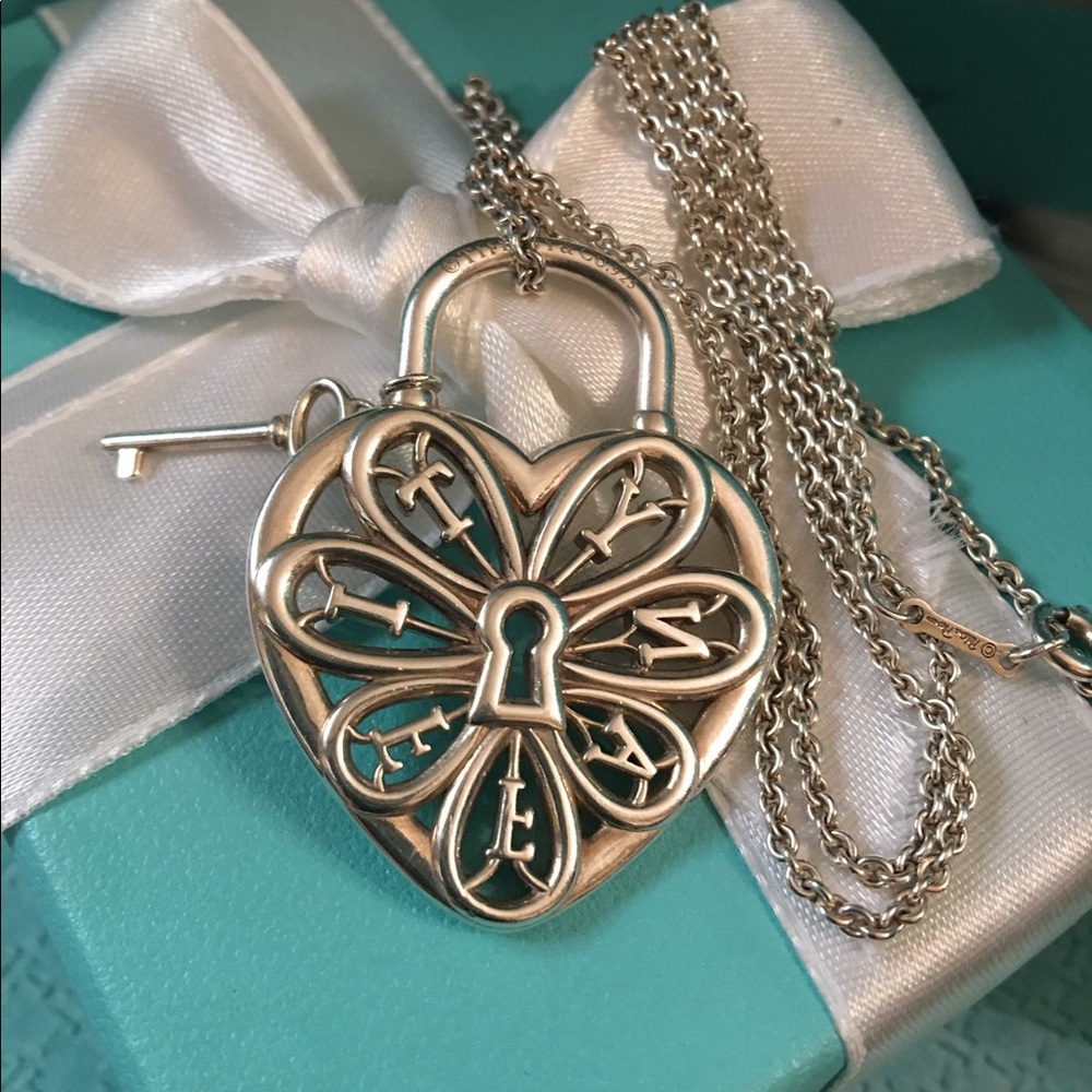 Tiffany Co Rare XL Silver Filigree Heart Necklace